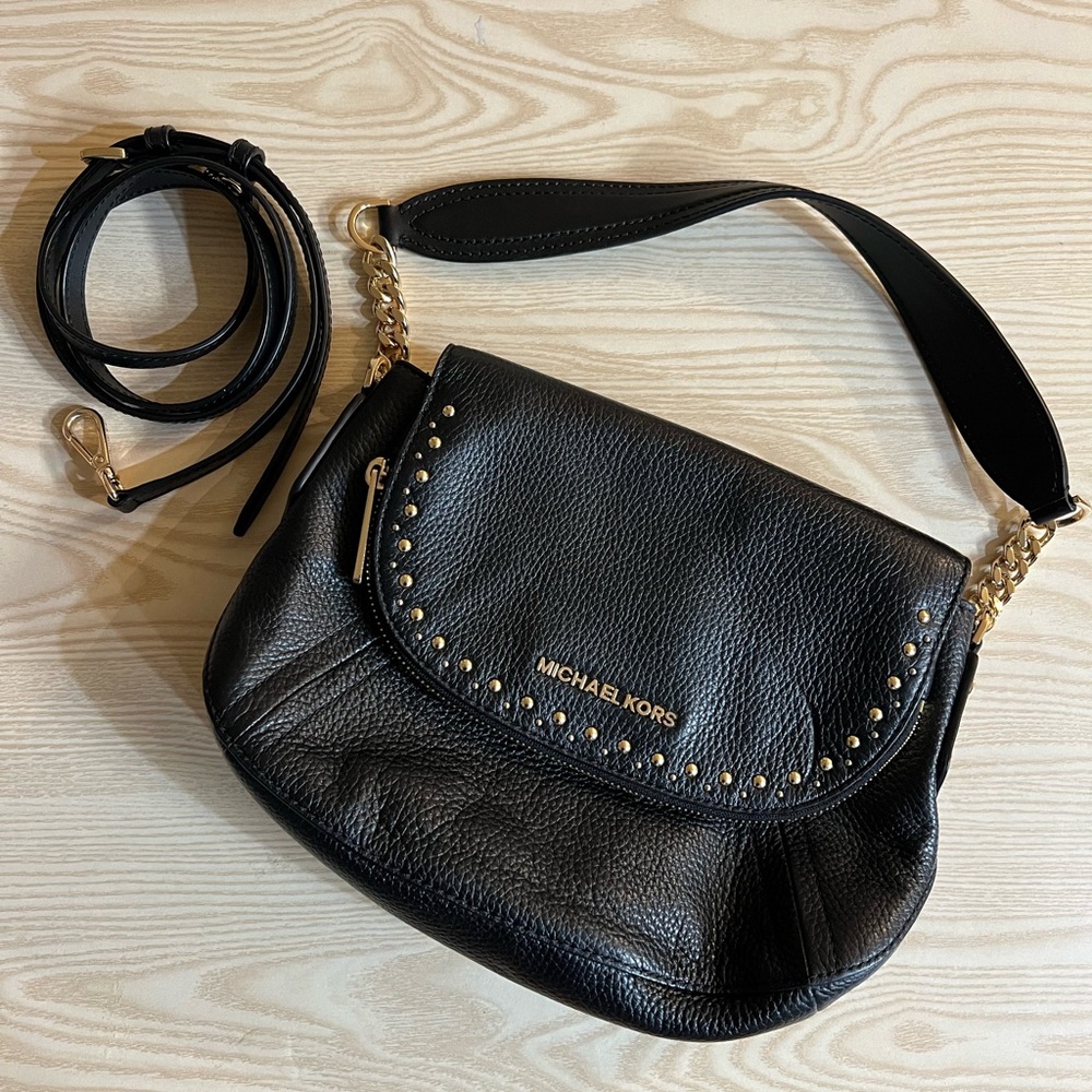 Michael Kors Black Crossbody Bag with Gold Accents